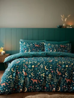 Catherine Lansfield|Beddengoedsets En Dekbedovertrekken|Catherine Lansfield Enchanted Twilight dekbedovertrek met dierenprint en kussensloop Groen