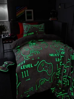 Catherine Lansfield|Kinderbeddengoed|Catherine Lansfield Game Over Glow in the Dark fleece dekbedovertrekset