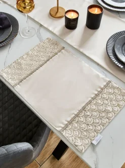 Tafellinnen En Placemats |Catherine Lansfield Set van 4 Deco Pailletten Eetkamer Placemats Champagne