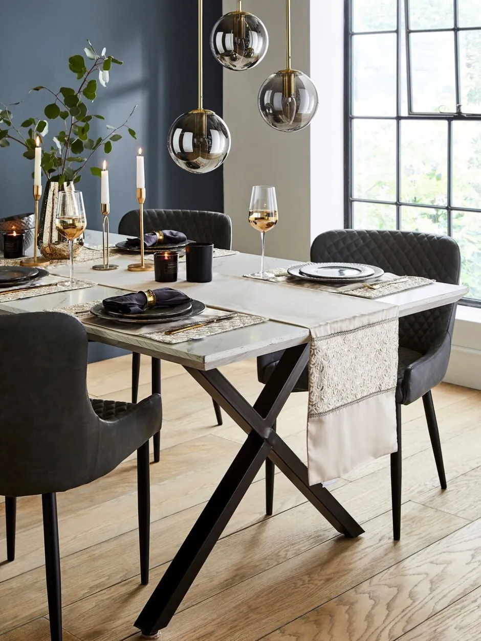 Tafellinnen En Placemats |Catherine Lansfield Set van 4 Deco Pailletten Eetkamer Placemats Champagne