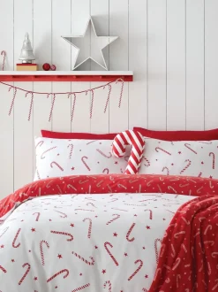 Catherine Lansfield*Catherine Lansfield strijkvrij Dekbedovertrek Set met Kerstmis Candy Cane print