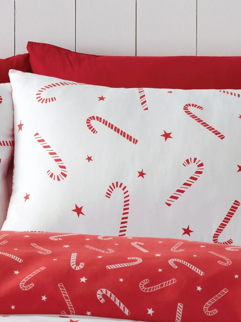 Catherine Lansfield*Catherine Lansfield strijkvrij Dekbedovertrek Set met Kerstmis Candy Cane print