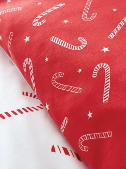 Catherine Lansfield*Catherine Lansfield strijkvrij Dekbedovertrek Set met Kerstmis Candy Cane print