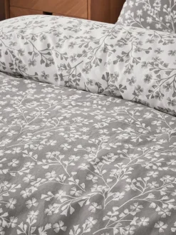 Catherine Lansfield*Catherine Lansfield superzachte 100% geborsteld katoenen dekbedovertrekset met bloemen- en bladmotief Grijs