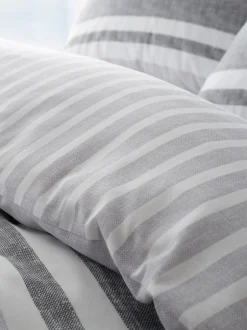 Catherine Lansfield|Catherine Lansfield Textured Banded Stripe Reversible Duvet Cover Set Antraciet