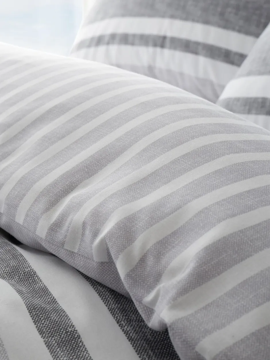 Catherine Lansfield|Catherine Lansfield Textured Banded Stripe Reversible Duvet Cover Set Antraciet