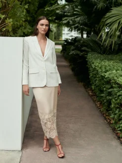 Rokken*Next - Satijn Midi-rok met kanten afwerking Champagne-goud