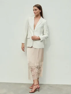 Rokken*Next - Satijn Midi-rok met kanten afwerking Champagne-goud