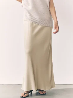 Rokken|Next Champagne-goud - Satijnen midirok