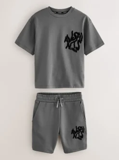 Shorts*smALLSAINTS - Orlando T-Shirt and Sweat Shorts Set Charcoal Grey/Flocked