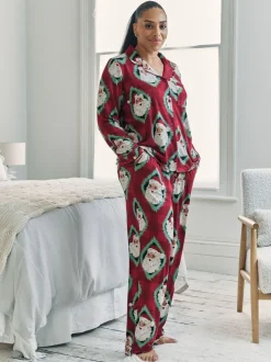 Pyjama's|Chelsea Peers Christmas Jolly Santa Print Long Pyjamas Set