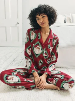 Pyjama's|Chelsea Peers Christmas Jolly Santa Print Long Pyjamas Set