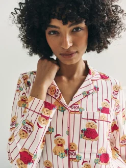 Pyjama's|Alle Nacht- En Loungekleding*Chelsea Peers Cotton Chip the Christmas Cockapoo Dog Print Long Pyjamas Set