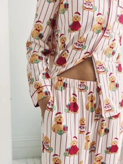 Pyjama's|Alle Nacht- En Loungekleding*Chelsea Peers Cotton Chip the Christmas Cockapoo Dog Print Long Pyjamas Set