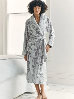 Badjassen|Chelsea Peers Fleece Burnout Ribbon Bow Long Dressing Gown