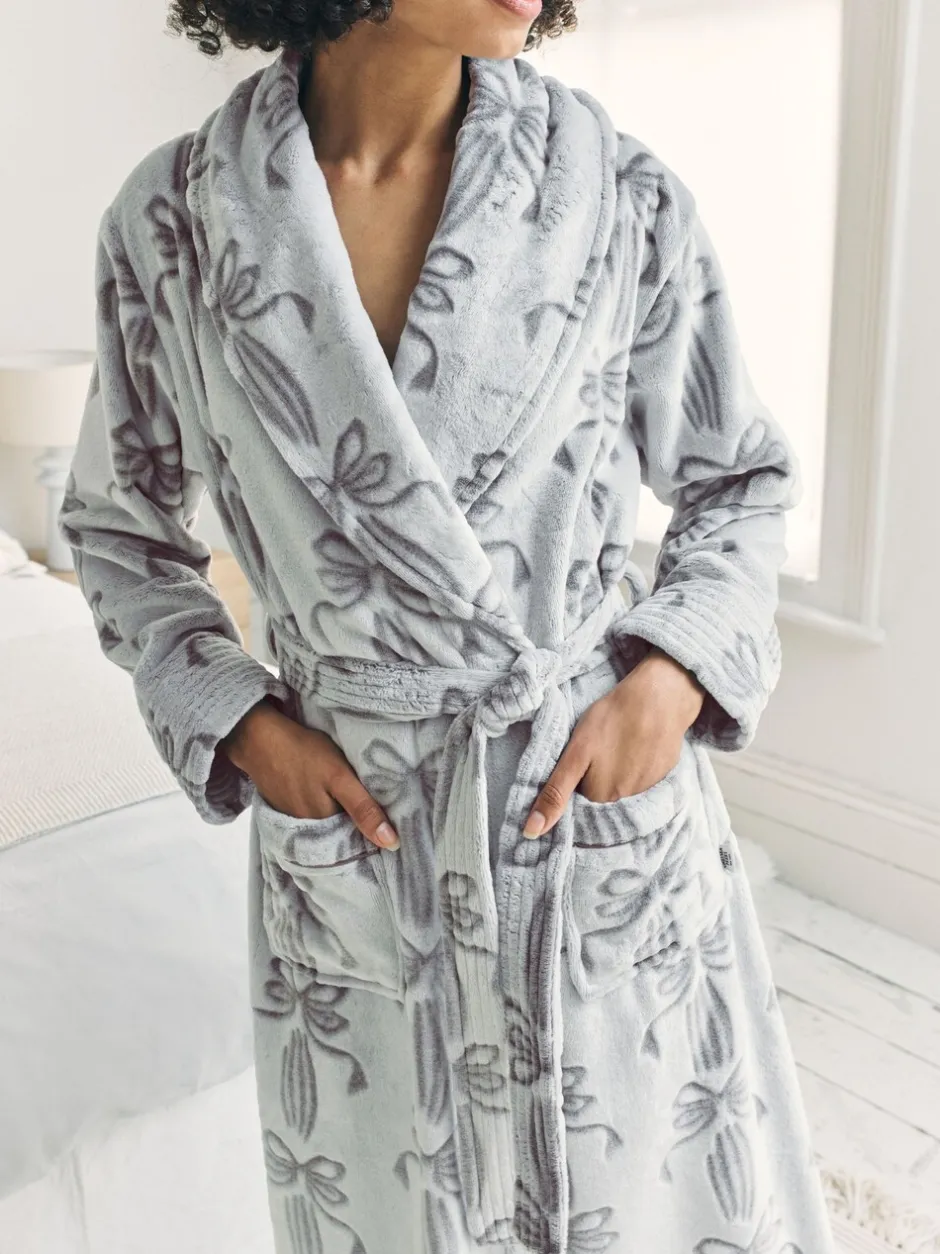 Badjassen|Chelsea Peers Fleece Burnout Ribbon Bow Long Dressing Gown
