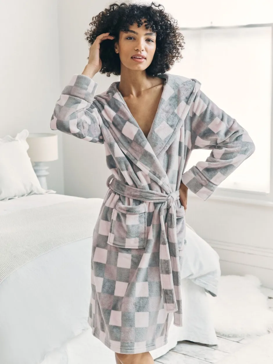 Badjassen|Chelsea Peers Fleece Check Hooded Dressing Gown