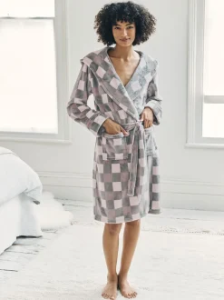 Badjassen|Chelsea Peers Fleece Check Hooded Dressing Gown