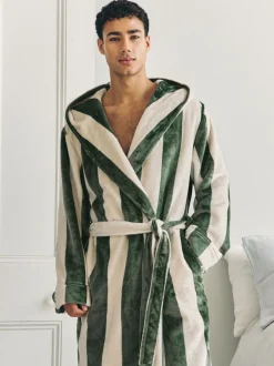 Kamerjassen En Badjassen*Chelsea Peers Fleece Stripe Hooded Dressing Gown