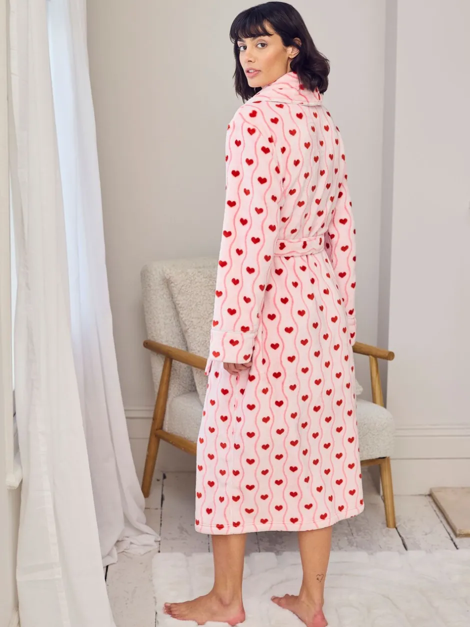 Badjassen*Chelsea Peers Fleece Wavy Stripe Heart Print Long Dressing Gown