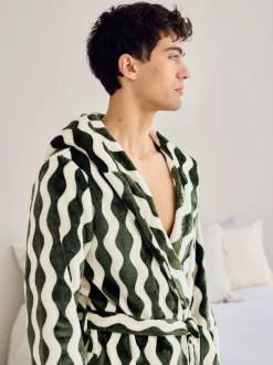 Kamerjassen En Badjassen*Chelsea Peers Fleece Wavy Stripe Hooded Dressing Gown