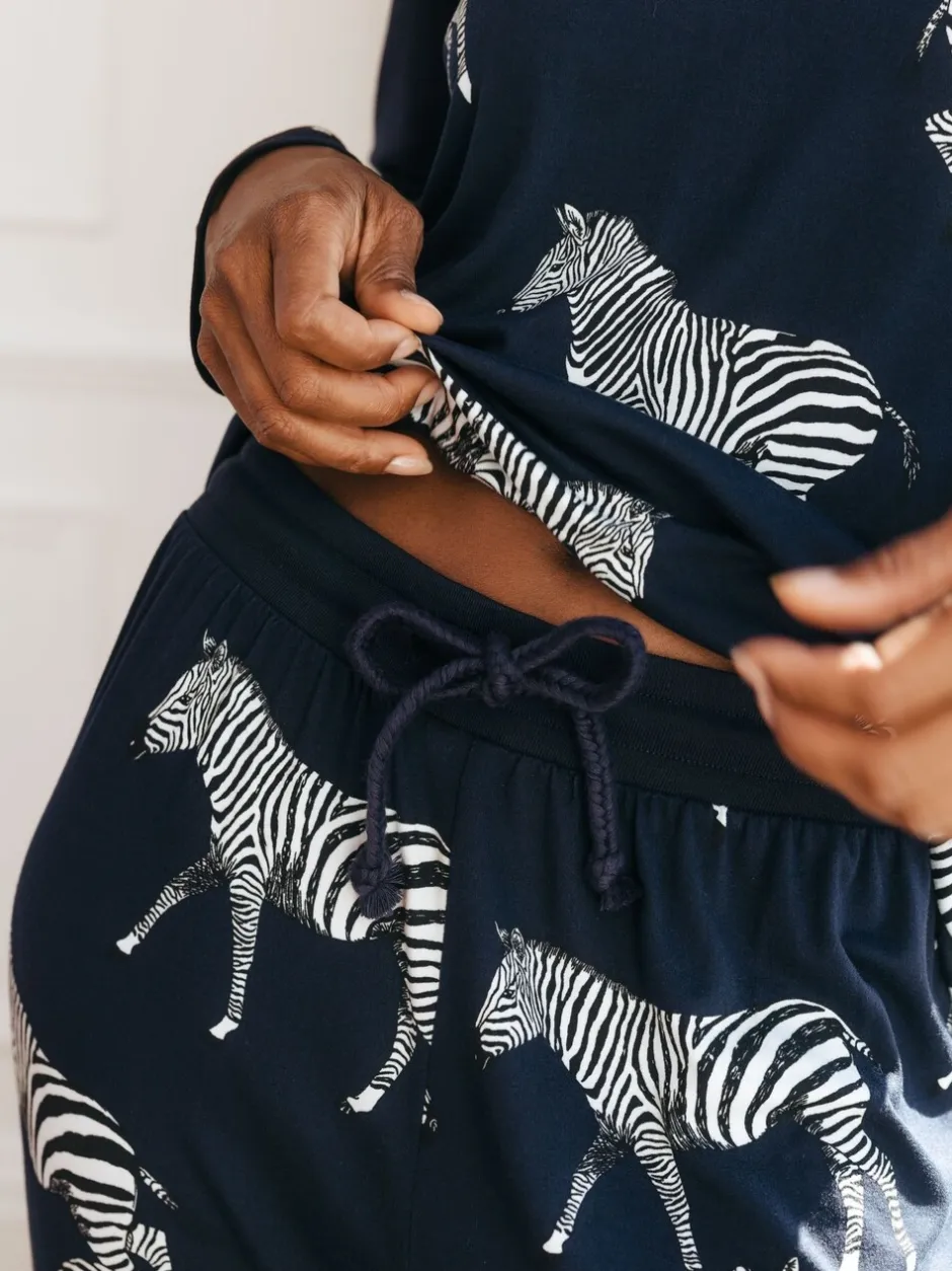 Pyjama's*Chelsea Peers Navy Zebra Classic Pyjamas Set