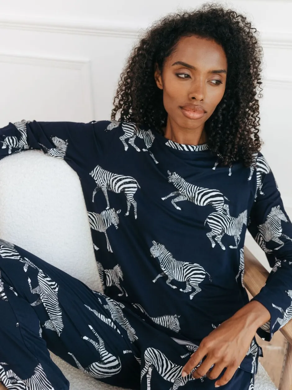 Pyjama's*Chelsea Peers Navy Zebra Classic Pyjamas Set