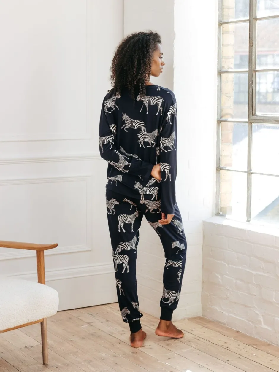 Pyjama's*Chelsea Peers Navy Zebra Classic Pyjamas Set