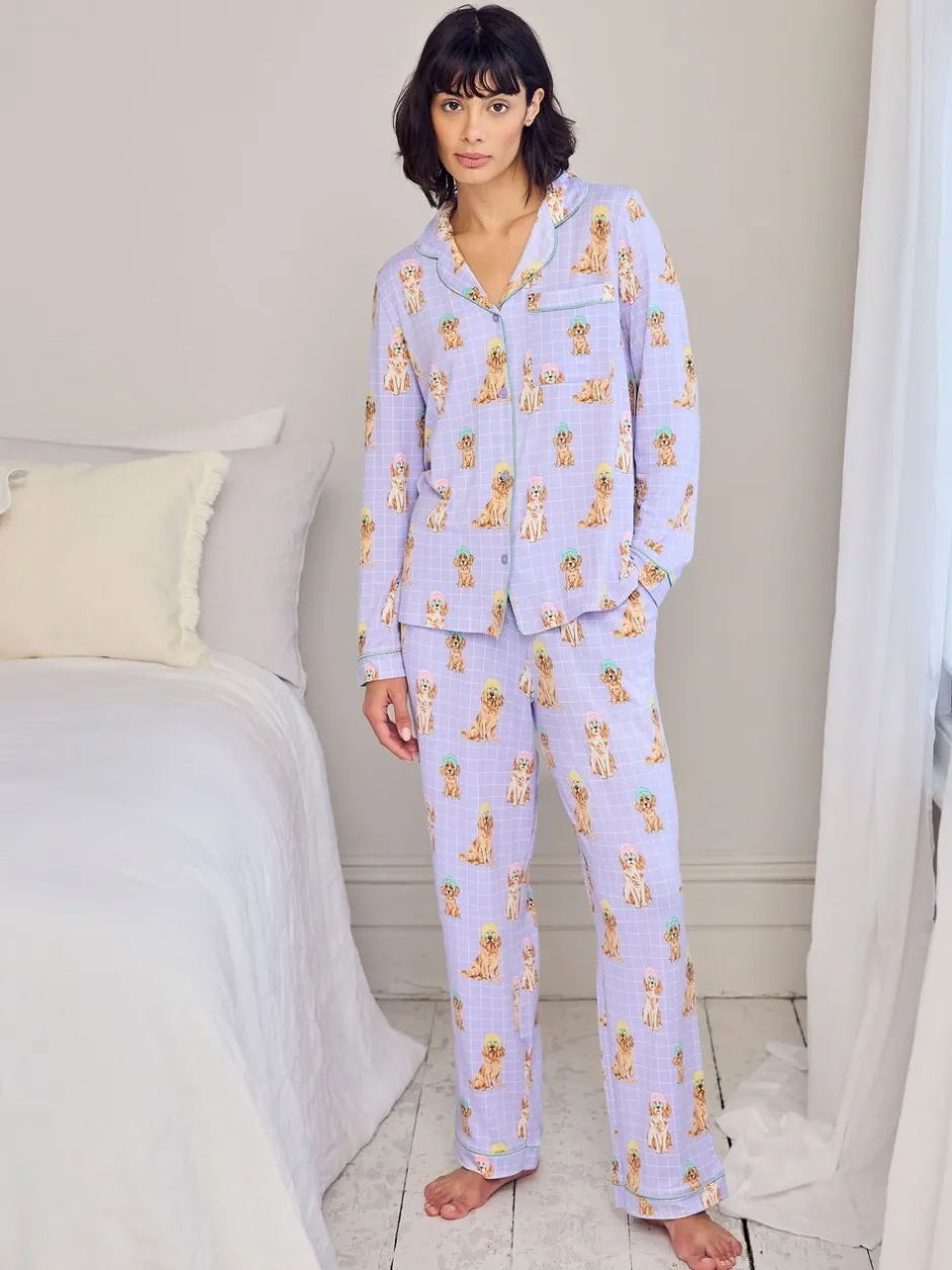 Pyjama's|Loungewear|Chelsea Peers Spa Dogs Print Long Pyjamas Set