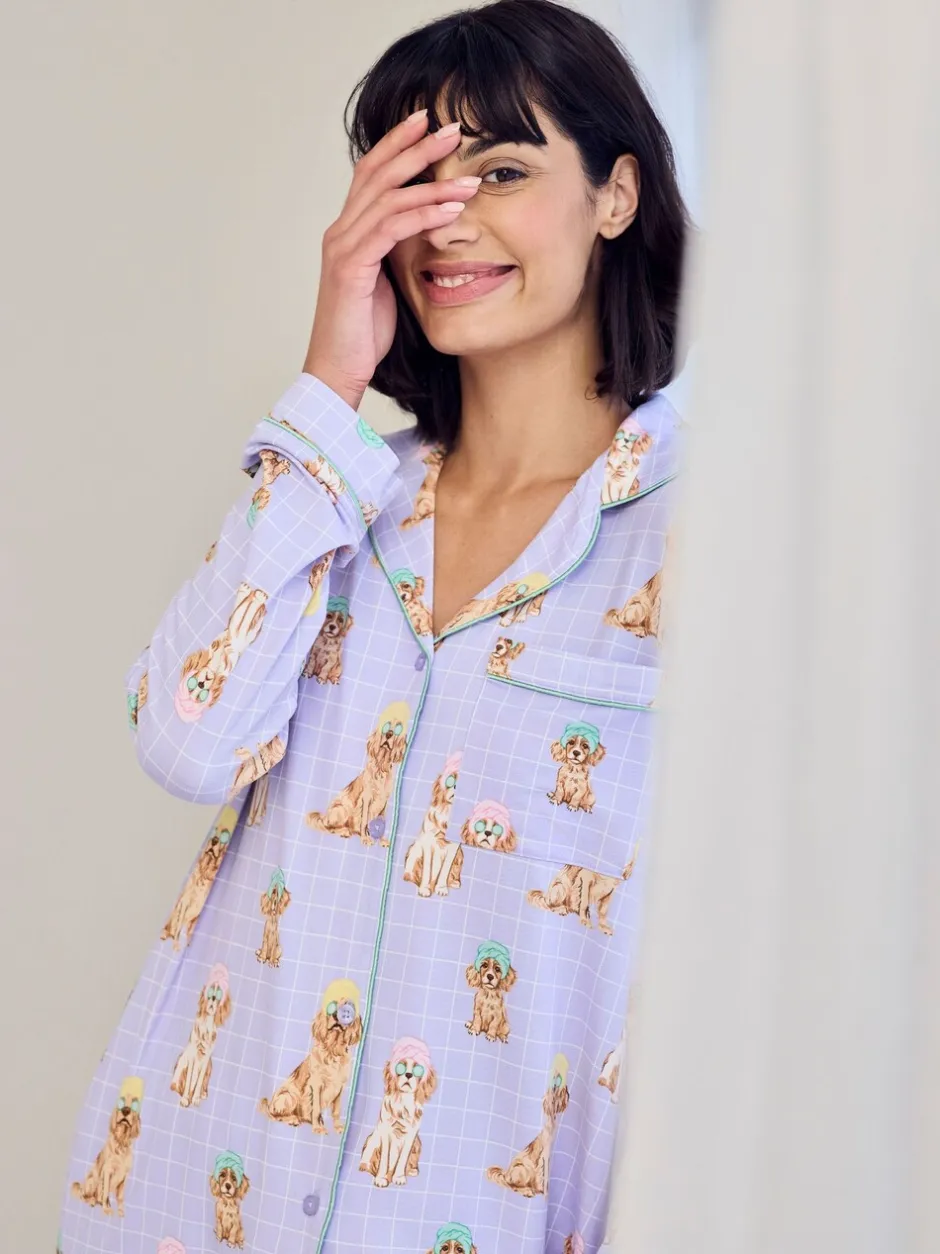 Pyjama's|Loungewear|Chelsea Peers Spa Dogs Print Long Pyjamas Set