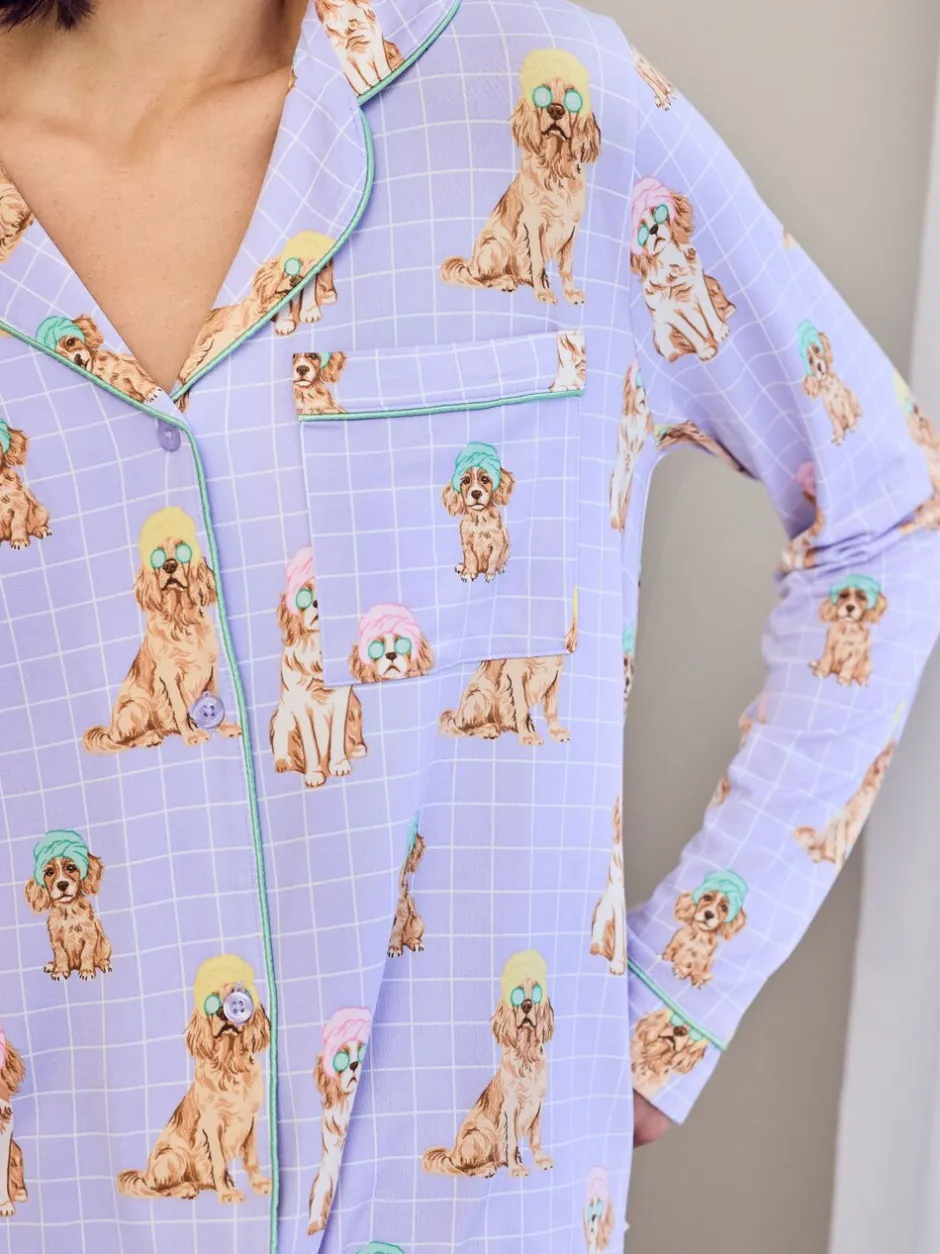Pyjama's|Loungewear|Chelsea Peers Spa Dogs Print Long Pyjamas Set