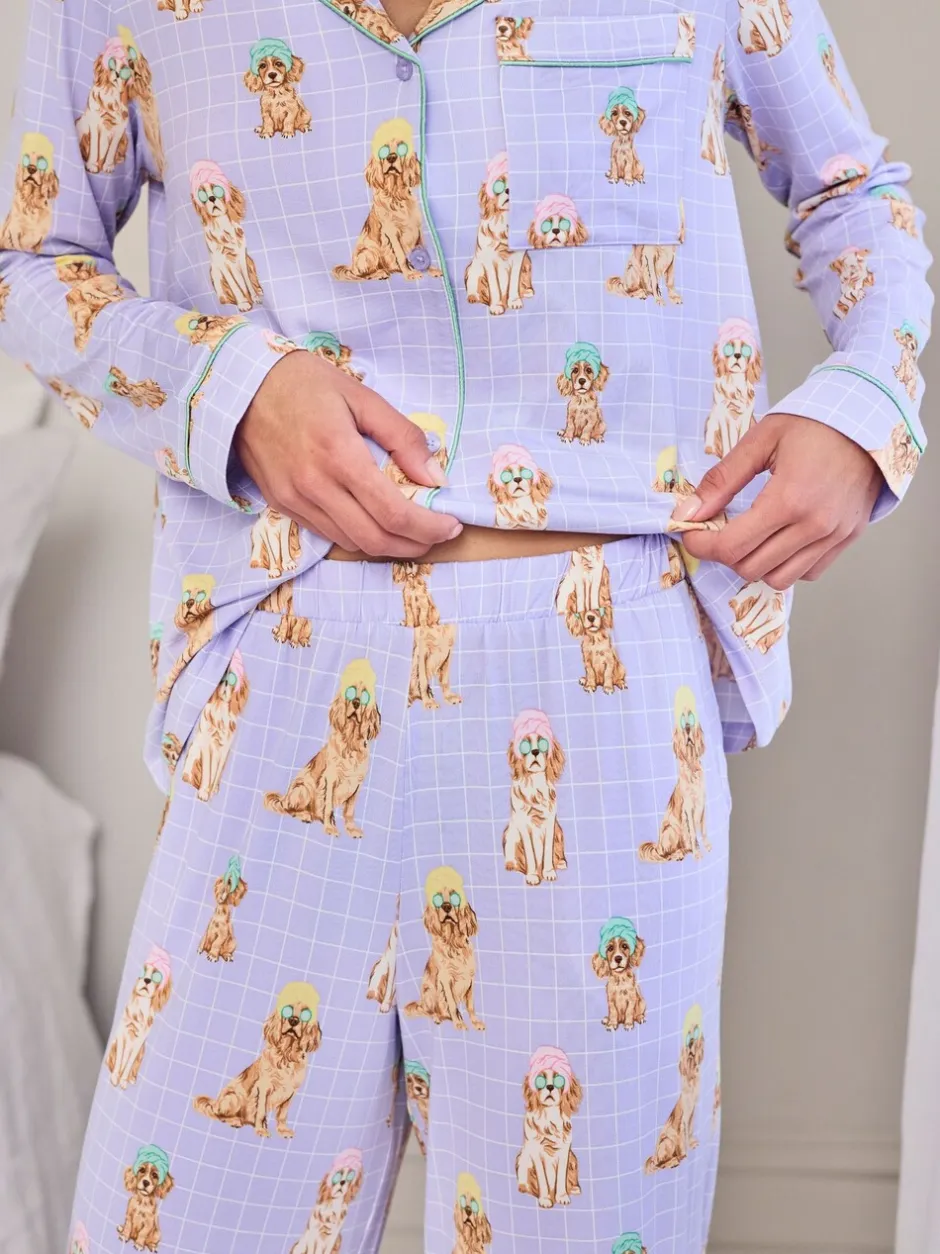 Pyjama's|Loungewear|Chelsea Peers Spa Dogs Print Long Pyjamas Set