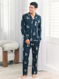 Pyjama's|Chelsea Peers Terrier Dog Stripe Print Long Pyjamas Set