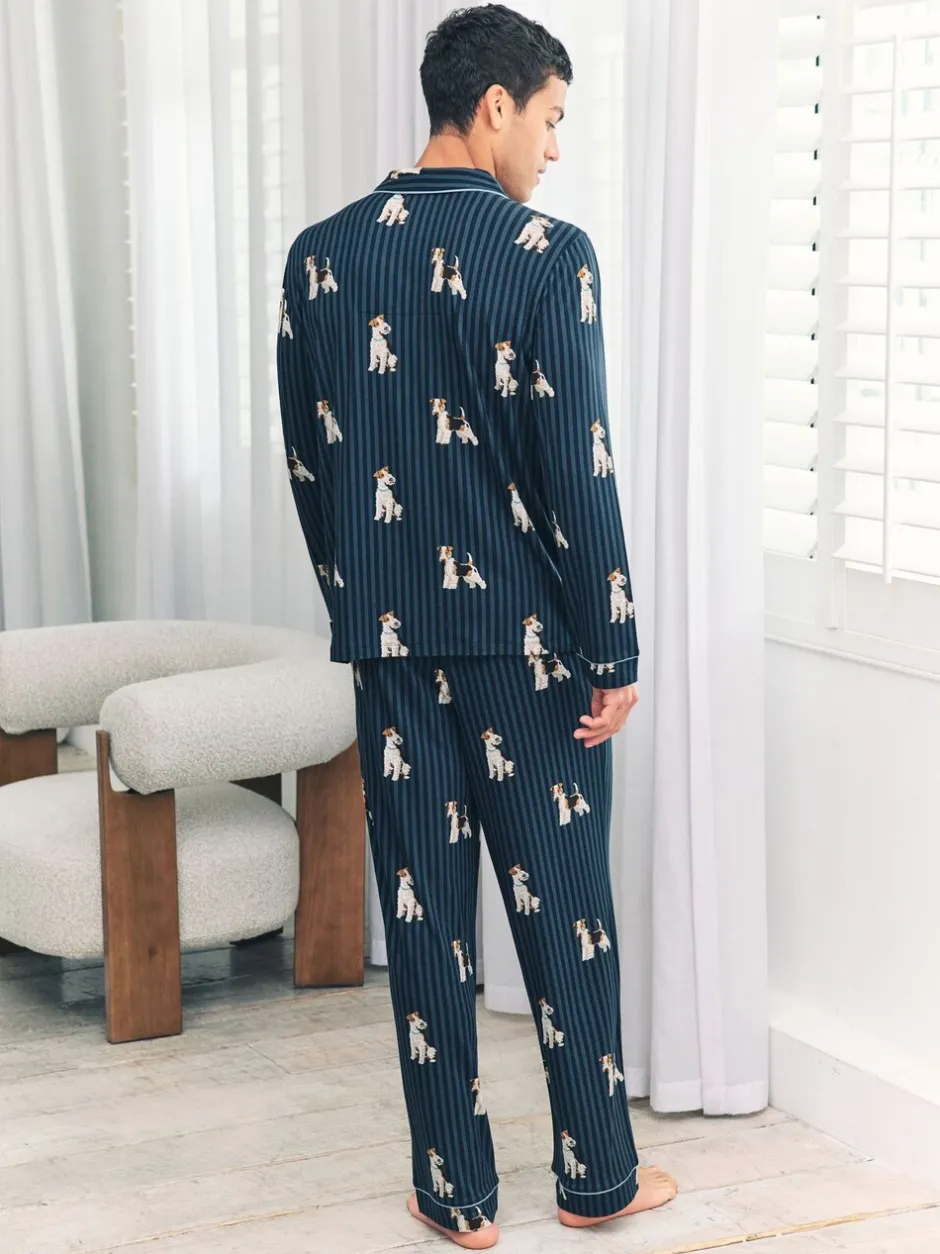 Pyjama's|Chelsea Peers Terrier Dog Stripe Print Long Pyjamas Set
