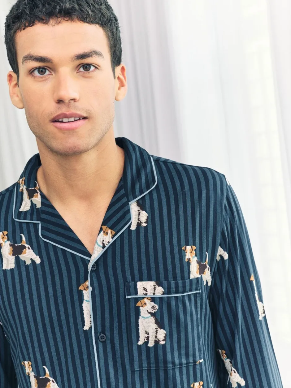 Pyjama's|Chelsea Peers Terrier Dog Stripe Print Long Pyjamas Set