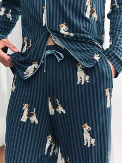 Pyjama's|Chelsea Peers Terrier Dog Stripe Print Long Pyjamas Set