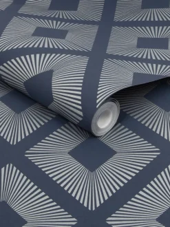 Behang|Next Chique geometrisch ruitbehang 10M Donkerblauw