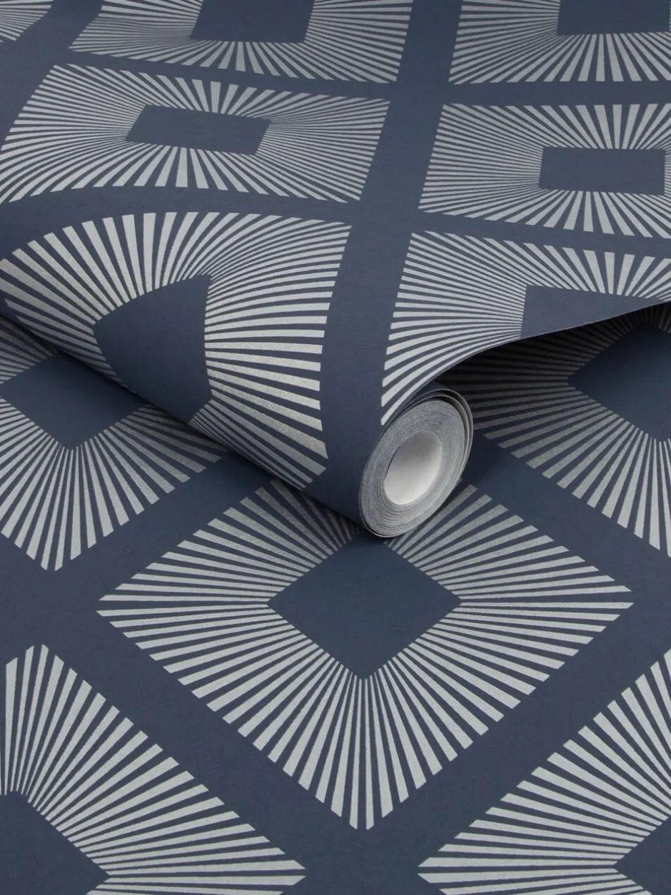 Behang|Next Chique geometrisch ruitbehang 10M Donkerblauw