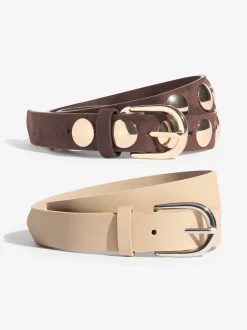 Ceintuurs*Friends Like These - Studded Belts 2 Pack Choc and Cream