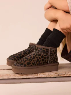 Boots*Next Chocolade Bruin luipaard Print - Lage schoenen mini warmgevoerde waterafstotende suède Boots