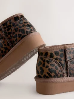 Boots*Next Chocolade Bruin luipaard Print - Lage schoenen mini warmgevoerde waterafstotende suède Boots
