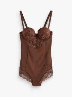 Shapewear|Next - Kanten body met cups en sterke buikcorrectie Chocolade nude