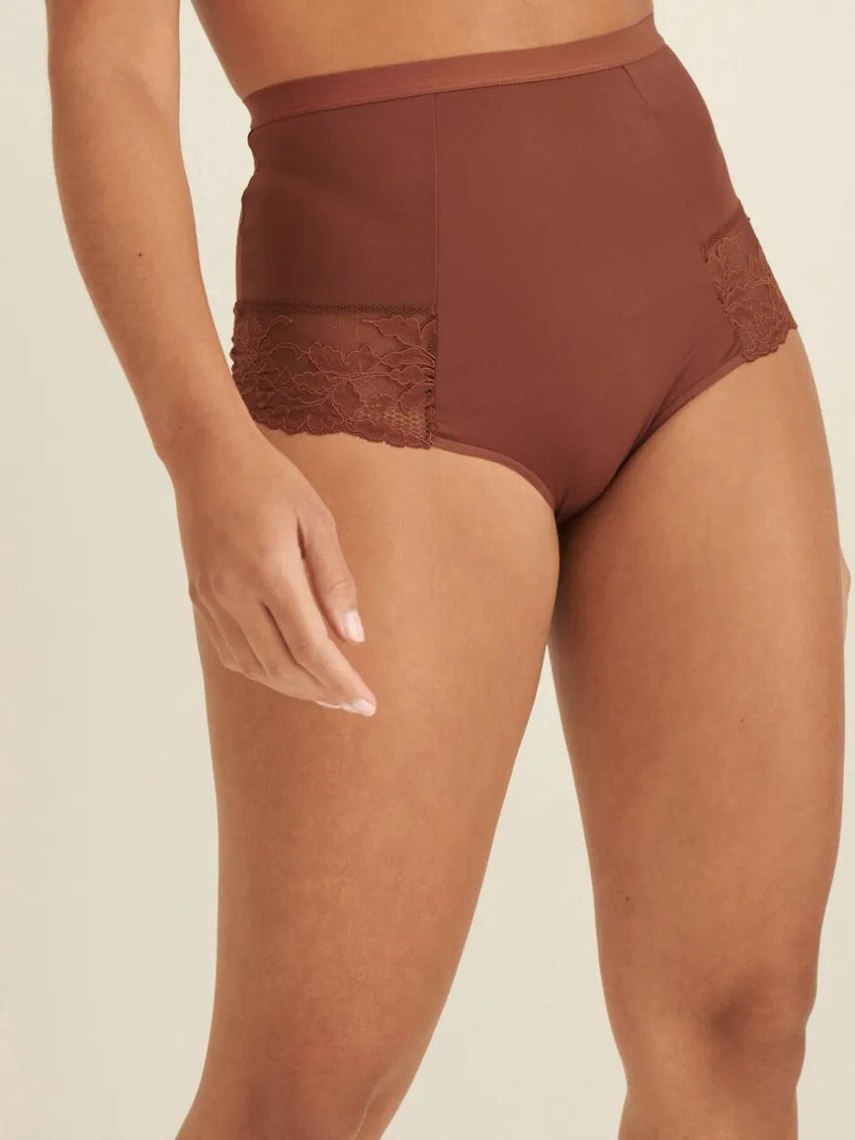Shapewear*Next - Verpakking van 2 Braziliaanse slipjes met kanten achterkant en buikcorrigerend effect en print Chocolade nude