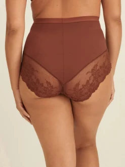 Shapewear*Next - Verpakking van 2 Braziliaanse slipjes met kanten achterkant en buikcorrigerend effect en print Chocolade nude