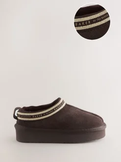 Pantoffels*Baker by Ted Baker - waterafstotende suède muilklomp-pantoffels voor meisjes Chocoladebruin