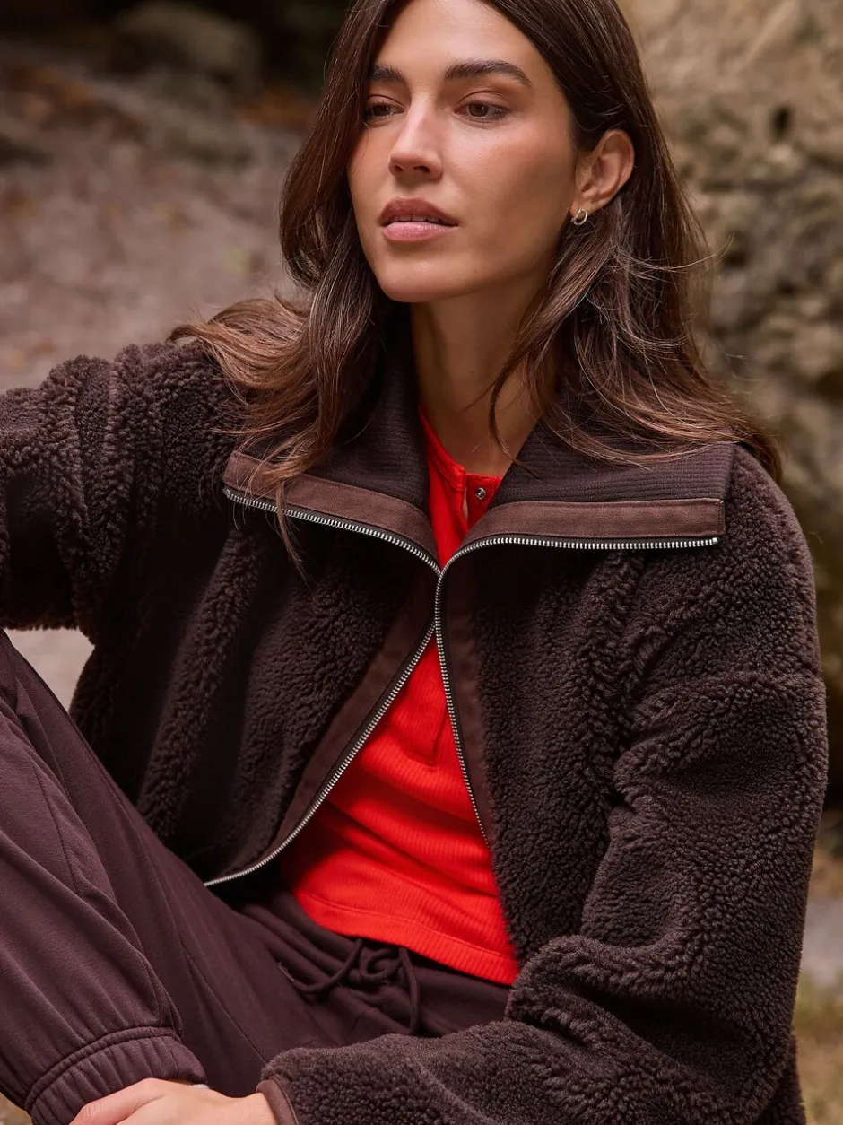 Hoody's En Sweatshirts*Next - Borg Zip Through Fleece With Rib Collar Chocoladebruin