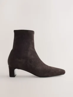 Boots*Next - Chisel Toe Block Heel Sock Boots Chocoladebruin