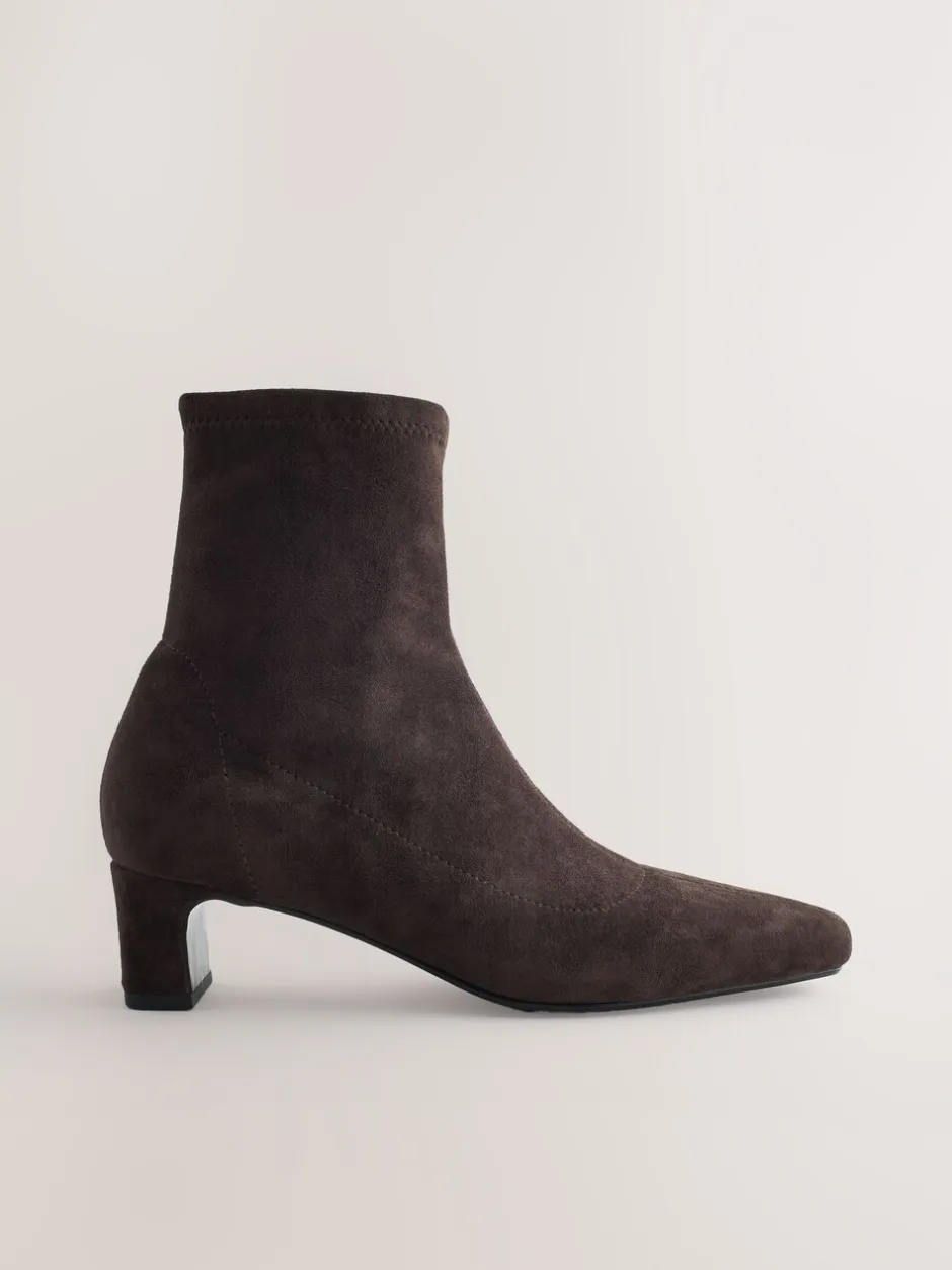 Boots*Next - Chisel Toe Block Heel Sock Boots Chocoladebruin