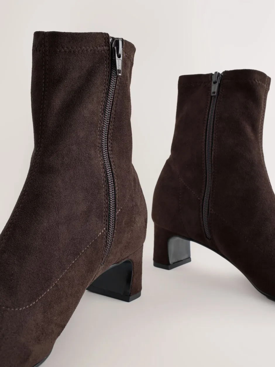 Boots*Next - Chisel Toe Block Heel Sock Boots Chocoladebruin