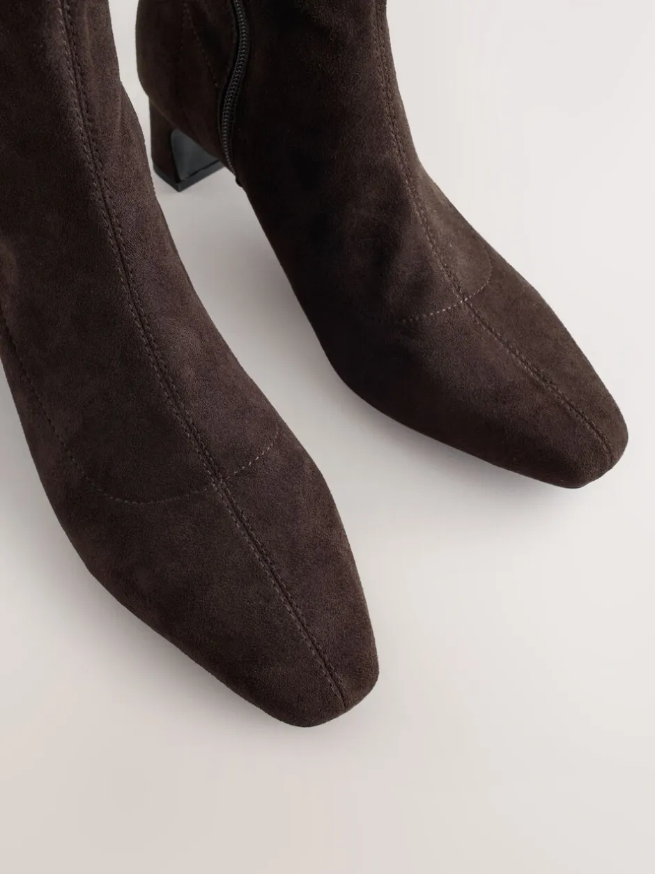 Boots*Next - Chisel Toe Block Heel Sock Boots Chocoladebruin